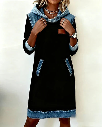 Vestido Capucha Contraste Urbano